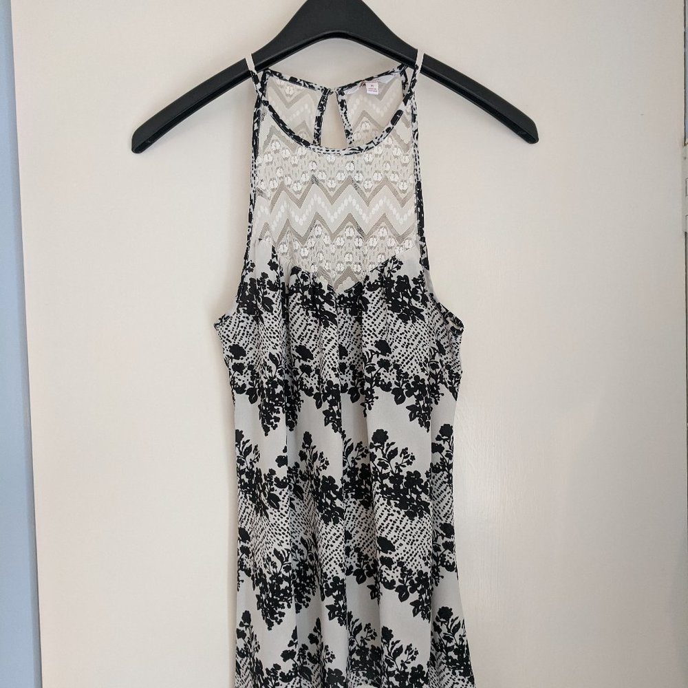 🎏3 for $20🎏 CANDIE'S white lace, floral black and white print halter top, NWOT